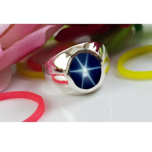Mens Rings, Blue Star Sapphire Ring, 925 Solid Sterling Silver Signet Sapphire Statement Ring, Christmas Gift3