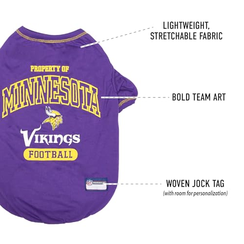 Image of NFL Minnesota Vikings Dog T-Shirt for Pets, Size X-Small. Officially Licensed Pet Shirt with Team Logo, Soft Stretchable Comfort Fit Apparel for Dogs & Cats