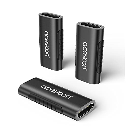 aceyoon Adaptateur USB C, 3 Pièces USB 3.1 Gen2 USB C Femelle vers Femelle Charge Rapide & Data Sync 100 W / 5A 10Gbps OTG USB Type C Multifonction Compatible avec Huawei, Galaxy, etc (Noir, 3 Pièces) Cover