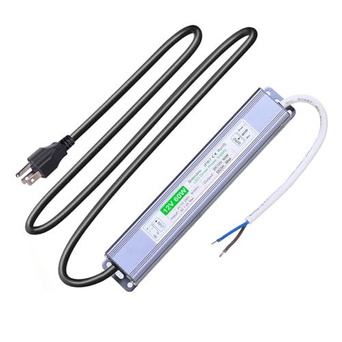 Image of LED Driver 60W Waterproof IP67 Power Supply Adapter, AC110V to DC12V Constant Voltage LED Transformer with 3-Prong US Plug for Outdoor & Indoor LED Lights, Computer Projects