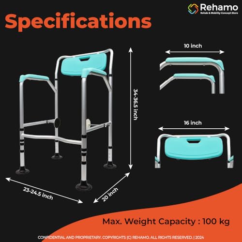 Image of Rehamo Commode Frame, for Elderly & Pregnant Women| Foldable Portable Commode Surround with Adjustable Height, and Width | Easy Mobility | Anti Slip Support | Universal Size | 1 year Warranty