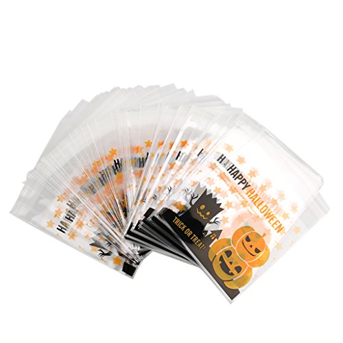 GUNCENG Generic 100pcs Cellophane Treat Bags Cookie Candy Bags Self Adhesive Party Halloween