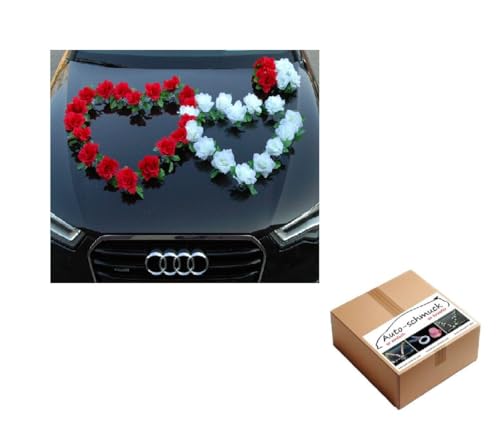Bijoux de voiture double cœur pour couple de mariés, décoration de rose Autoschmuck Décoration de voiture de mariage en rotin (rouge/blanc pur), 34 x 24 x 14 x 14