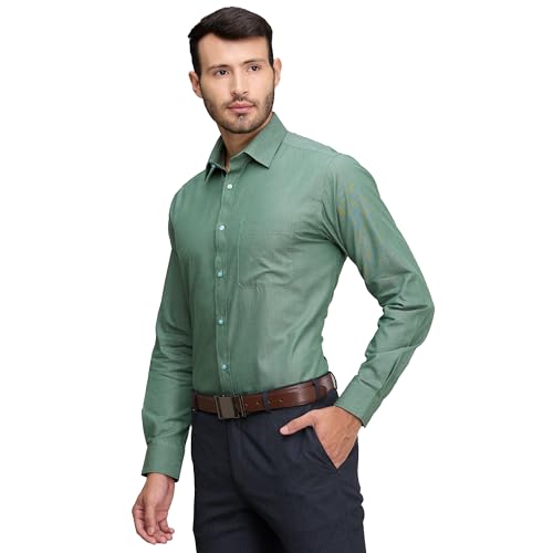 Image of Raymond Men Pure Cotton Slim Fit Solid Pattern Semi Cut Away Collar Formal Shirt