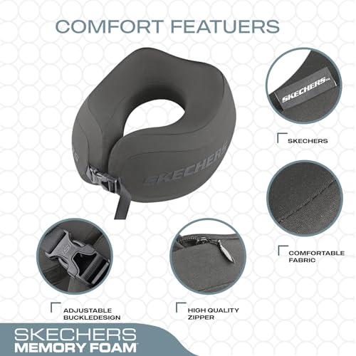 Image of Skechers Neck Pillow for Traveling,Memory Foam Travel Neck Pillow for Airplane Travel Pillow for Flight Headrest Sleep, Portable Plane Accessories,Gray