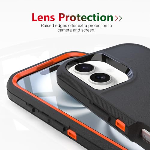 Image of for iPhone 16 Plus [6.7 inch] Case, Heavy-Duty Tough Rugged Shockproof Drop Protective Cover Phone Cases, Black+Orange