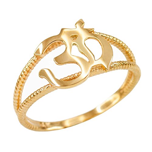 Hindu Jewelry by LABLINGZ 10K Yellow Gold Om Symbol Dainty Yoga Ring (Size 7)