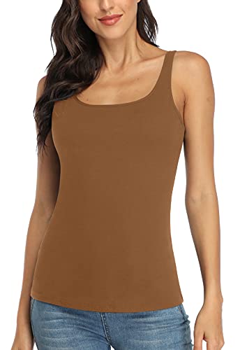 Image of V FOR CITY Women's Cotton Tank Top with Unpadded Shelf Bra Adjustable Wide Strap Camisole Summer Basic Udershirts