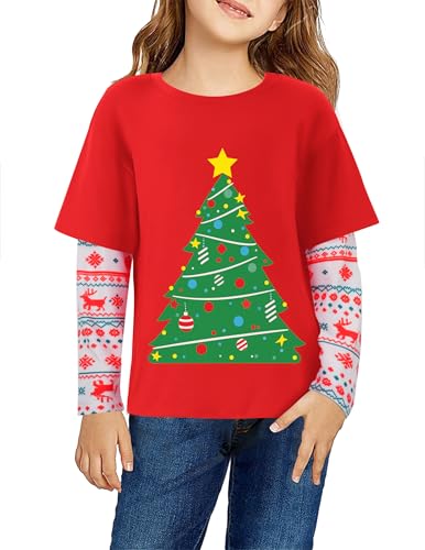 Image of Arshiner Girls Christmas Halloween Long Sleeve Shirts Graphic Stripe Plaid Patchwork Top Tee