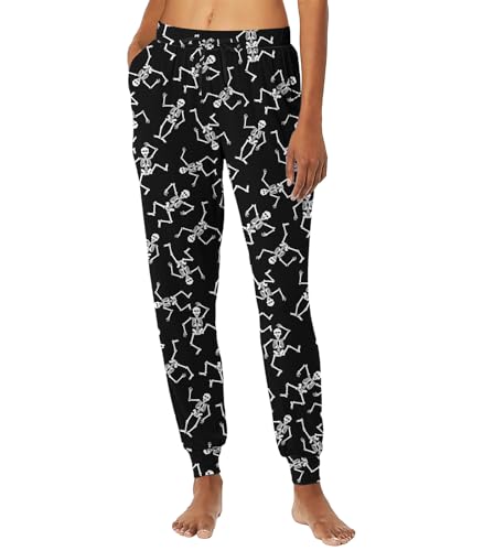 Lindanina Women's Halloween Pajama Pants Pj Bottoms Skeleton M