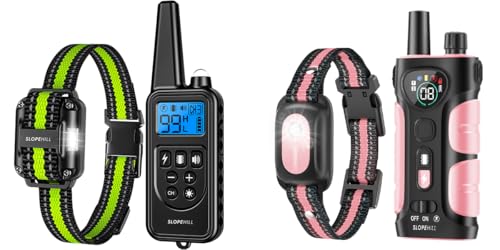 SLOPEHILL 4200 Ft Dog Shock Collar,IPX8 Waterproof Rechargeable Dog Training Collar with Remote,Electric Shock Collar for Dogs,2 Settings of Shock Collars(Green+Pink)