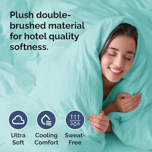 Image of Duvet Cover Queen Size Set - Extra Soft Queen Duvet Cover 90 inch x 90 inch with 2 Pillow Shams for Women, Men, Kids & Teens - Hotel Luxury, Easy-Care w / Zipper Closures & Ties - Comfy & Breathable (Spa Blue)