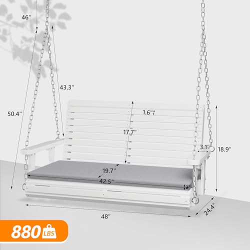 Image of VINGLI 4 FT Heavy Duty Porch Swing with Cushion, 880 LBS Wooden, White