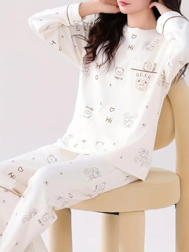 Image of Celary Women's Korean Night Suit Set | Round Neck Full Sleeve Top & Printed Ankle Length Pyjama | Skin-Friendly Fabric Soft Breathable Stretchable Loungewear | M to 2XL