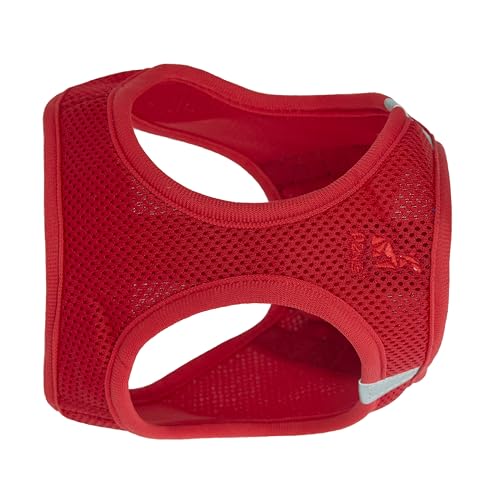 P24S SMART Step-In Hundegeschirr mit 2 kostenlosen personalisierte Namensaufkleber Klettsticker Wunschetikette für kleine Hunderassen mit Digital Hundefinder Dienst (Rot, S (Brust 46-57 cm))
