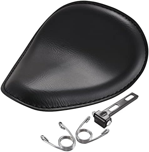KATUR Chrome Leather Solo Seat 3Inch Spring Mounting Bracket Kit for Harley Harley Honda Yamaha Kawasaki Suzuki Sportster Bobber Chopper