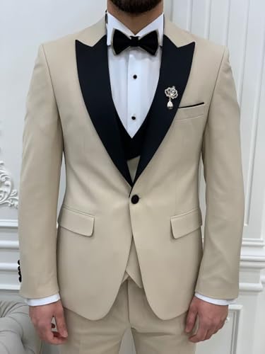 Mens 3 Piece Tuxedo Suit Slim Fit Wedding Prom Dinner Tuxedo for Men Double Breasted Suits Set with Bow Tie4
