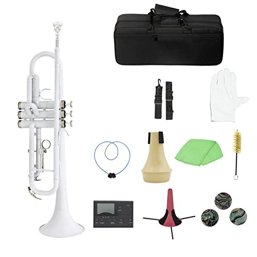 トランペット 初心者入門セット 真鍮製トランペット Bb B フラット マウスピース付き キャリーバッグ チューナーミュート トランペットスタンド グローブ クリーニングツール 初心者用トランペット (Size : White)