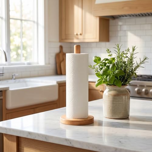 BXUUXA Porte Rouleau Essuie Tout sur Pied, Support Essuie-Tout Vertical en Bois de Hêtre Porte Rouleau Sopalin Bois Porte Sopalin sur Pied Bois avec Base...
