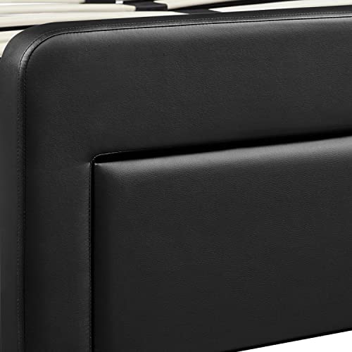Topeakmart Queen Upholstered Bed Frame With 3 Storage Drawers And Built-In Usb Ports/Leather Upholstered Headboard/Underbed Storage Drawers/Wood Slat Support/No Box Spring Needed/Easy Assembly/Black #TOP5