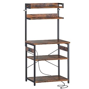 ODK Bakers Rack with Power Outlet, Coffee Bar with Storage 5-Tiers, Microwave Stand Kitchen Rack 16.5 * 23.6 * 59 inches, Kitchen Shelf, Rustic Brown