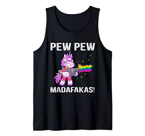 Unicorn Pew Pew Madafakas Vintage Crazy Cat Funny Graphic Tank Top