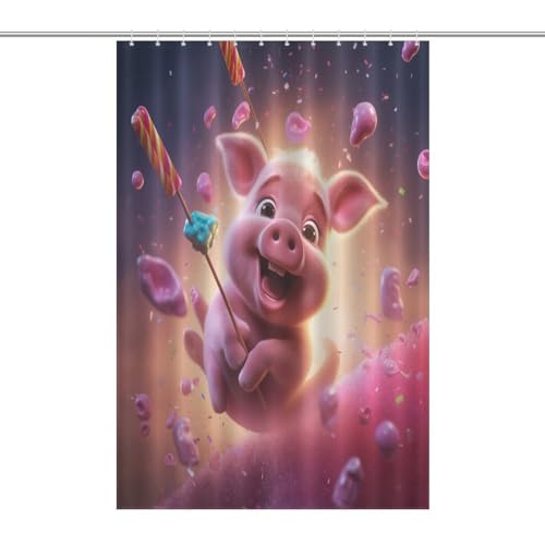 Rideau de douche cochon mignon en polyester imperméable 122x183cm pour baignoire avec 12 crochets - 7