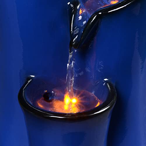 Indoor Water Fountain Imitation Ceramics Appearance Tabletop Fountain Relaxation Desktop Waterfall Fountain W/ 3 Reflective Led, 9.8 Inch Tall Fountain (Blue) #TOP2