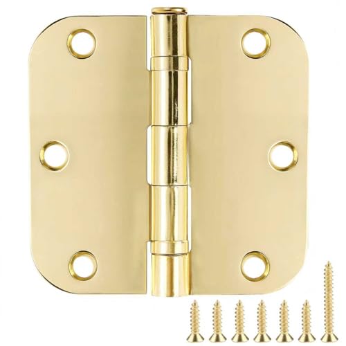 Image of Door Hinges Polished Brass 3 Pack 3.5 Inch Round Mute Integral Ball Bearing Hinges for Ranch House,Home Gym, Yard, Balcony, Sunroom, Enclosed Patio,Parlor,Mudroom,Large Walk-in Pantry, Paintable Door