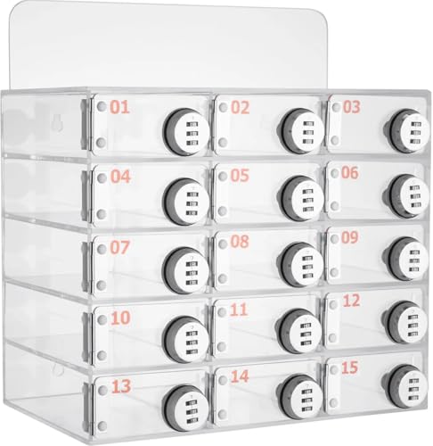 TTeralmon Acrylic Clear Phone Lock Box w/Combination Lock Cell Phone Locker for Classroom Storage Locker Cell Phone Lockers for Schools Office Storage Lockers Gym Lockers (15 Slots)
