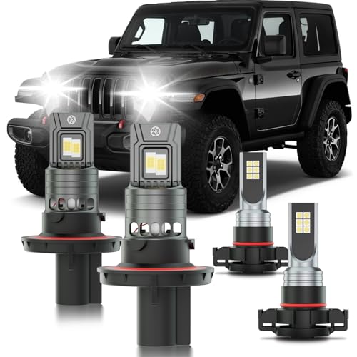 Image of Fits for Jeep Wrangler JK 2010-2018 High Low Dual Beam FOG Lights Combo | 4pcs Super Bright White Dual Beam and Fog Lights Blubs for JK JKU Wrangler 2010-2018, 1:1 Size as Stock Bulbs, Plug and Play