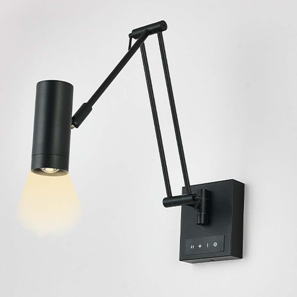 LED Verstellbar Wandleuchte mit Touch Schalter Innen Wandlampe Swing Arm Drehbar Wandspot Lange Arm Wand Leselampe Dimmbar Wandbeleuchtung Einstellbar Schwenkarm Nachttischlampe,Schwarz