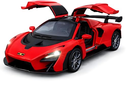 Image of 1:32 Scale Mc-Laren Model Super Car - Exclusive Alloy Metal Pullback Toy with Openable Doors, Lights, and Music for Kids (Red)