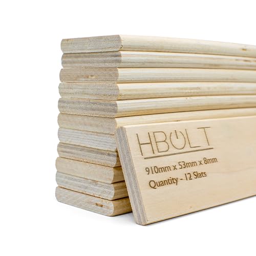 H-BOLT Premium Replacement Sprung Wooden Bed Slats Complete Set for Single Double & King Beds 53mm Wide Hardwood Support (Single Bed Complete Set 12 Slats (910mm))