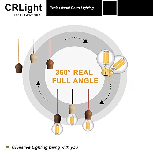 Crlight 6W Edison Led Globe Bulb 2700K Warm White, 70W Equivalent 700 Lumen Dimmable, E26 Base Vintage Edison Style G16 Globe Clear Glass Ceiling Fan Bathroom Led Filament Light Bulbs, 6 Pack #TOP5