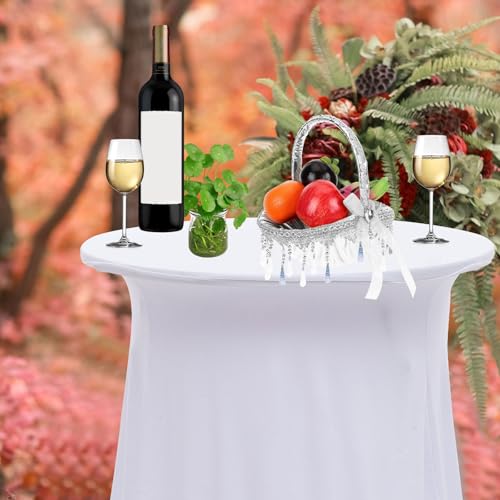 Nappe de table ronde extensible blanche en polyester résistant pour bar et réception festive - 8