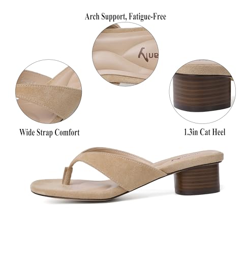Image of vivianly Women's Suede Low Chunky Block Heel Flip Flops Square Toe Thong Heeled Sandals Casual Slip On Mules for Work Beach Casual Outings