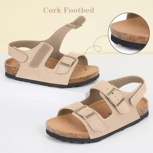 Image of ZUSERIS Kids Toddler Sandals Boys Girls Cork Footbed Sandal | Suede Leather Sandals,Summer Beach Sandals,Boys Dress Sandals,Open Toe Slide Sandals,Adjustable Back Strap,Slip On Slippers