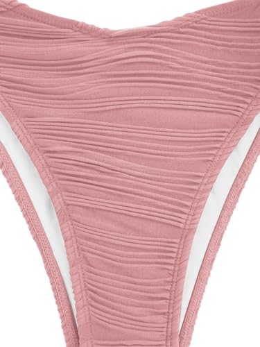 Image of ZAFUL Women Strapless Textured Bandeau Bikini 2 Piece Swimwear Cheeky Solid Lace up Bathing Suits