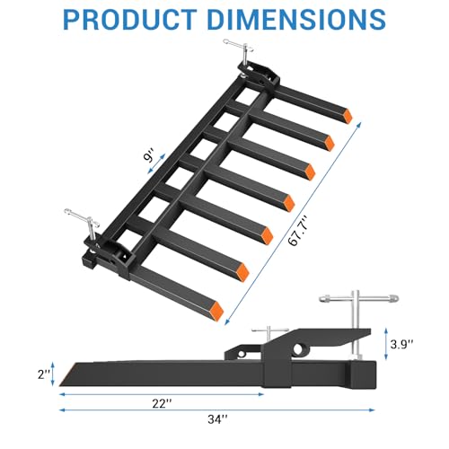 Clamp On Debris Fork for 68" Bucket Pallet Forks,5400lbs Capacity Heavy Duty Clamps On Pallet Forks with 7 Forks- Configuration,for Loader Bucket