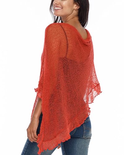 Image of SHU-SHI Women's Sheer Knit Poncho Shrug Lightweight Asymmetrical Ruffle Wrap Dressy Summer Shawl Cover Up Top