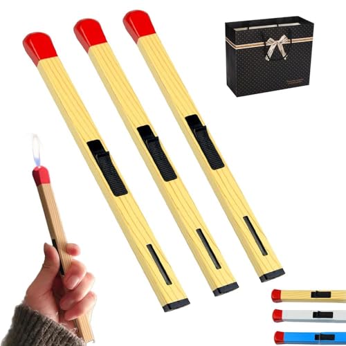 3 PièCes Briquet Gros BâTon Allumette,Briquet Butane en Forme De Bougie en Forme D'Allumette, Rechargeables, Taille De Flamme RéGlable,Cadeau for Homme (Jaune)