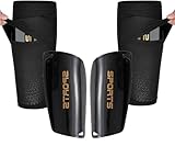 Soccer Shin Guards for Kid Youth Teen Adult - Shin Guards Sleeves with Inserted Pocket Cushion Protection Reduce Shocks and Injuries for TeamSports (Black, Medium)