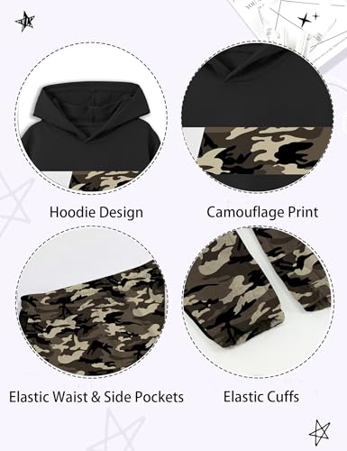 Image of Boys Clothes Boy Outfits 2-Piece Long Sleeve Hoodie and Camouflage Pants Boys Fall Winter Clothes for 6-16 Years
