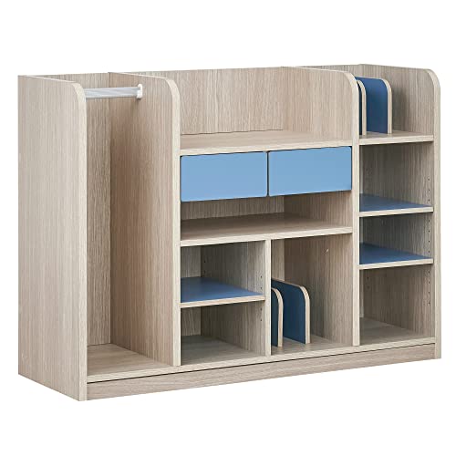 スマート・アイ(smart-i) ランドセルラック Halo wide 大容量 キャスター付き ハンガーラック 引き出し収納 リビングラック 木製 (幅124cm ワイドタイプ, ウッドベージュ/ラベンダーブルー)