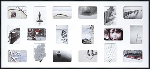 DEHA Design cornice collagecon passe-partout, 109,2 x 49,5 cm, alluminio, Struttura Nero Opaco, collage mit 18 Bildernper appenderein formato verticale e orizzontale, vetro sintetico, Tribeca