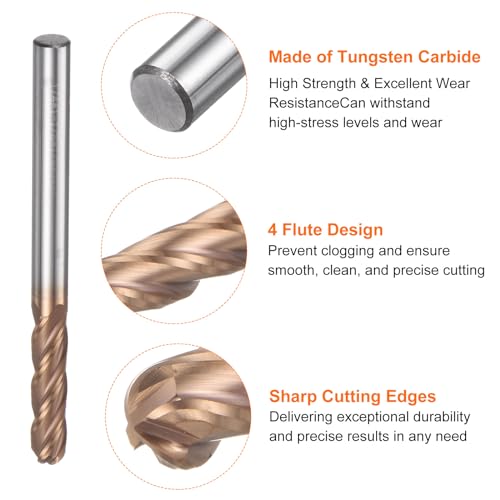 Image of HARFINGTON Ball Nose End Mill 4 Flute 1 /4 inch Diameter 1 /4 inch Shank Tungsten Carbide TiAlN Coated Spiral CNC Router Bits 1-1 /8 inch Cutting Length Single End Ball Cutting Tool for Carving Engraving
