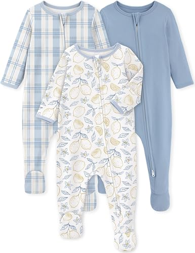 Yoofoss Baby Pajamas 100% Organic Cotton Baby Sleepers for 0-3 Months Boys Girls Clothes, 3-Pack Soft infant Toddler Footed PJs with Mitten Cuffs, Zipper Footies Pajamas