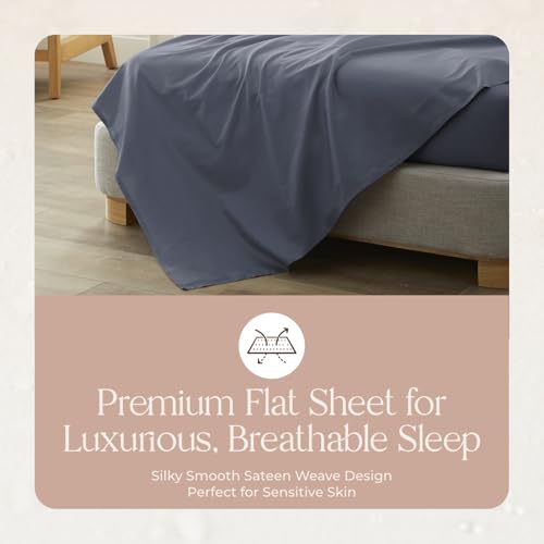 Image of Certified Organic Queen Flat Sheet Only - 100% Organic Cotton Top Sheet with Luxurious Soft and Breathable 300 Thread Count Sateen Weave Finish - GOTS & Fairtrade Certified (Mineral, Queen)