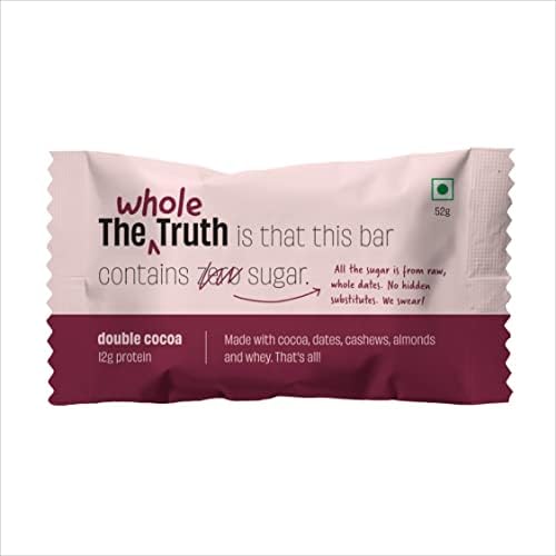 Image of The Whole Truth - Protein Bars | Double Cocoa | Pack of 12 x 52g each | No Preservatives | No Artificial Sweeteners | No Gluten or Soy | All Natural Ingredients